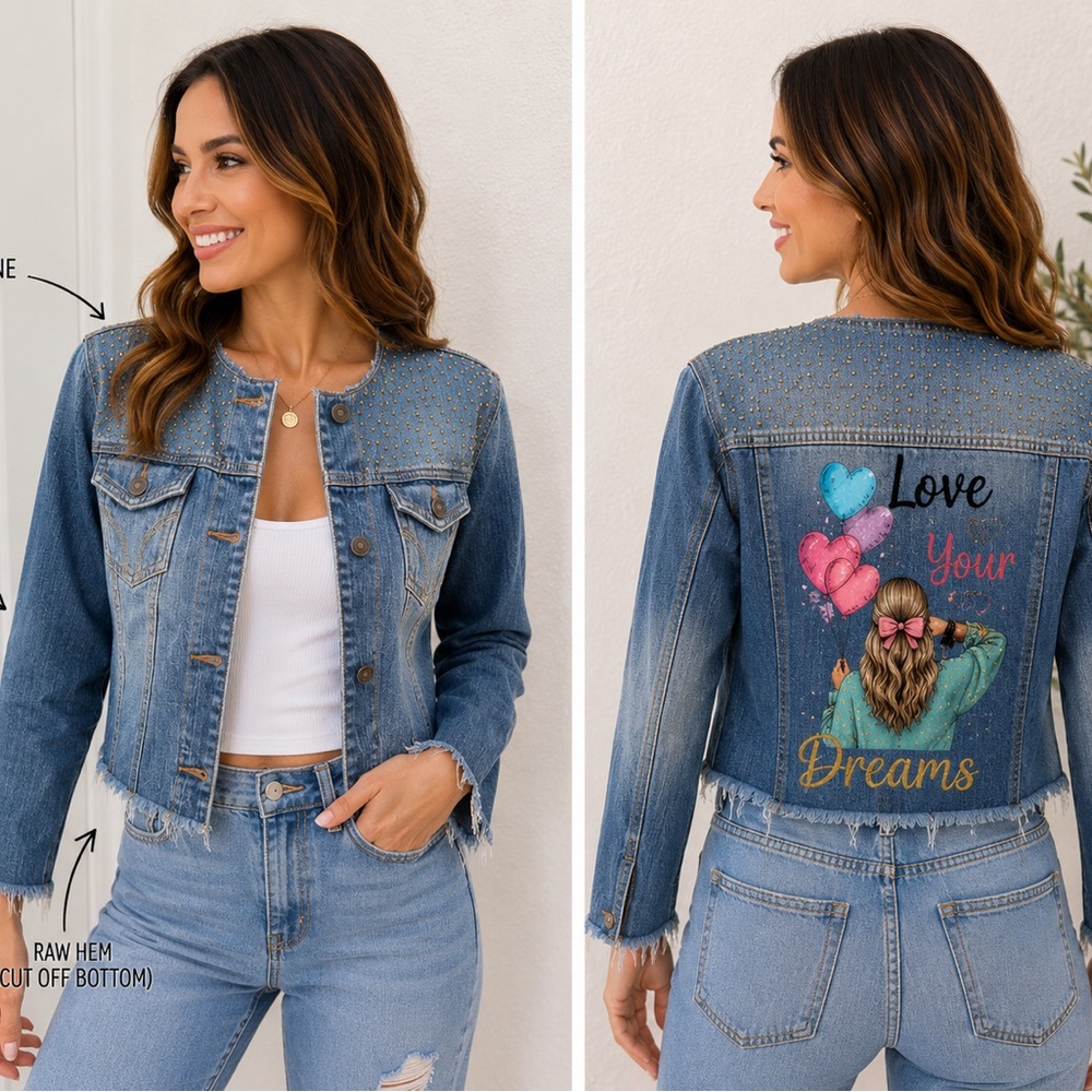 CO DIY Blue Denim Jacket with Back Graphic M